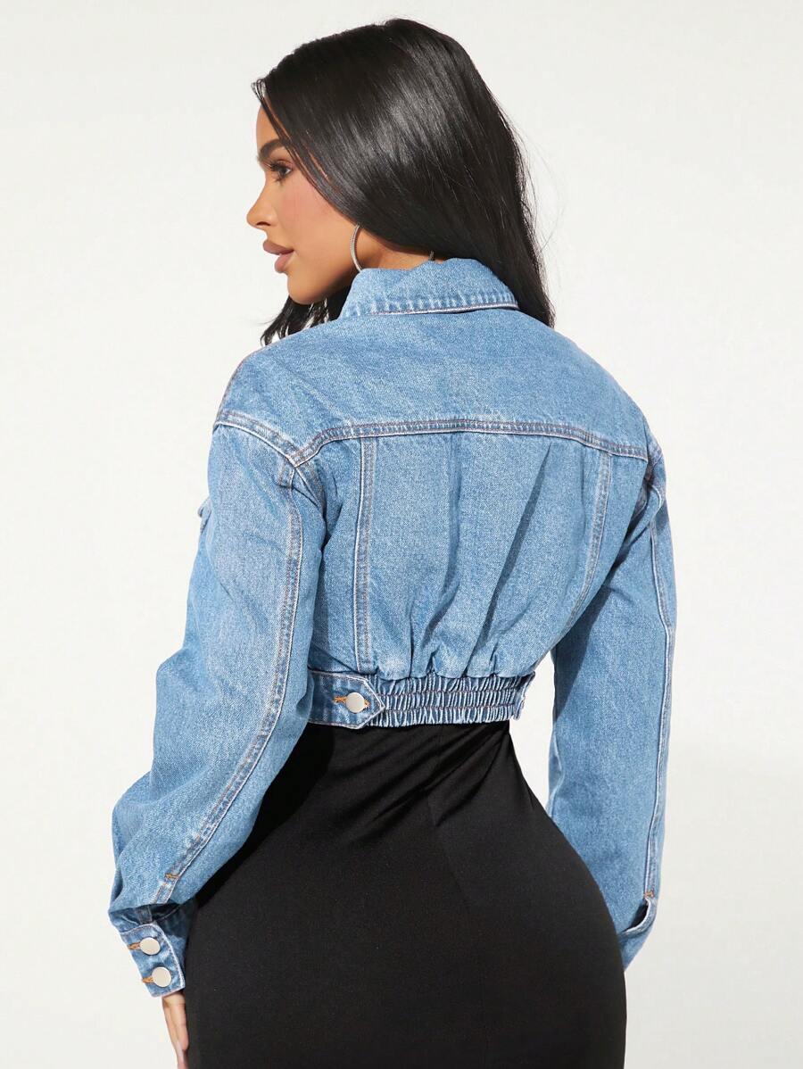 SHEIN SXY Chaqueta De Mezclilla Para Mujer Con Botones Frontales Y Bolsillos Con Solapa - Lavado ligero - Ver 1
