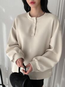 Dazy Star Women's Half Button Drop Shoulder Sweatshirt - Apricot - View 1