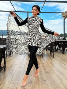 Swim Mulvari Women's Leopard Print Pattern Vest Top Burkini - Multicolor - View 1