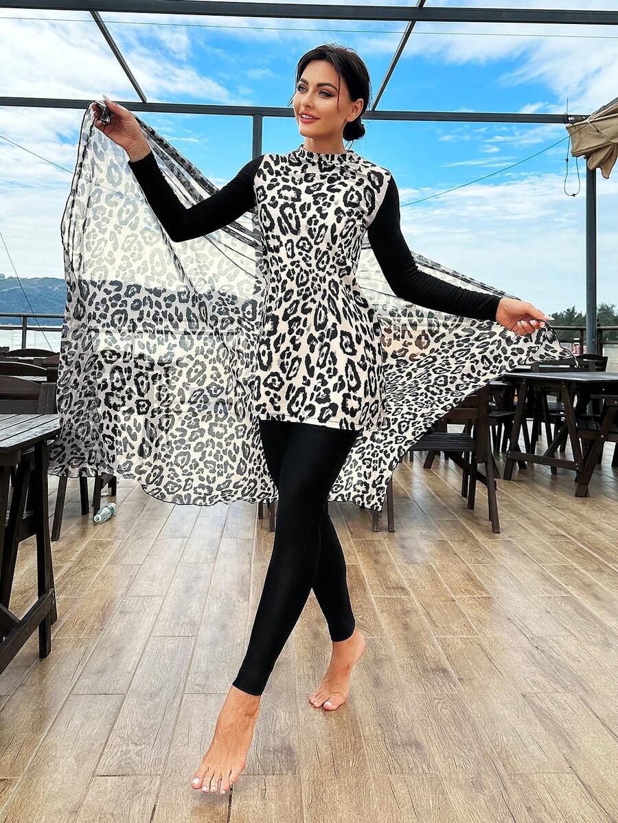 Swim Mulvari Women's Leopard Print Pattern Vest Top Burkini - Multicolor - View 1