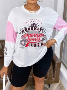 SHEIN Unity Plus Size Color-contrasted Letter Printed Dolman T-shirt - White - View 6