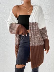 SHEIN Essnce 女士紋理彩塊休閒開衫毛衣 - 彩色 - 查看 3