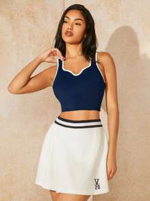 VARSITIE Sports Tennis Basic Thigh Highs&Chest Cup With TANK TOP - Navy Blue - View 4