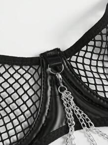 Chi tiết đáng kinh ngạc Chuỗi liên kết Vòng thép Garter Bộ đồ lót - màu đen - Xem 4