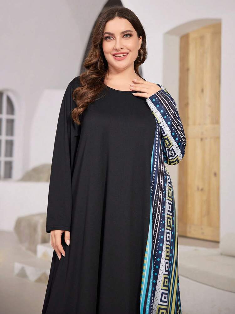 Women's Plus Size Patchwork Dress Kaftan Jalabiya Dress
