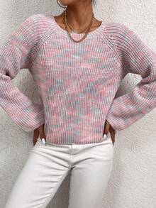 SHEIN LUNE Women's Dip Dye Raglan Sleeve Sweater - Pink - View 5