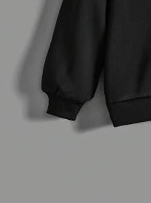 SHEIN 十幾歲男孩連帽衫和褲子套裝,桃心印花設計 - 黑色 - 查看 5