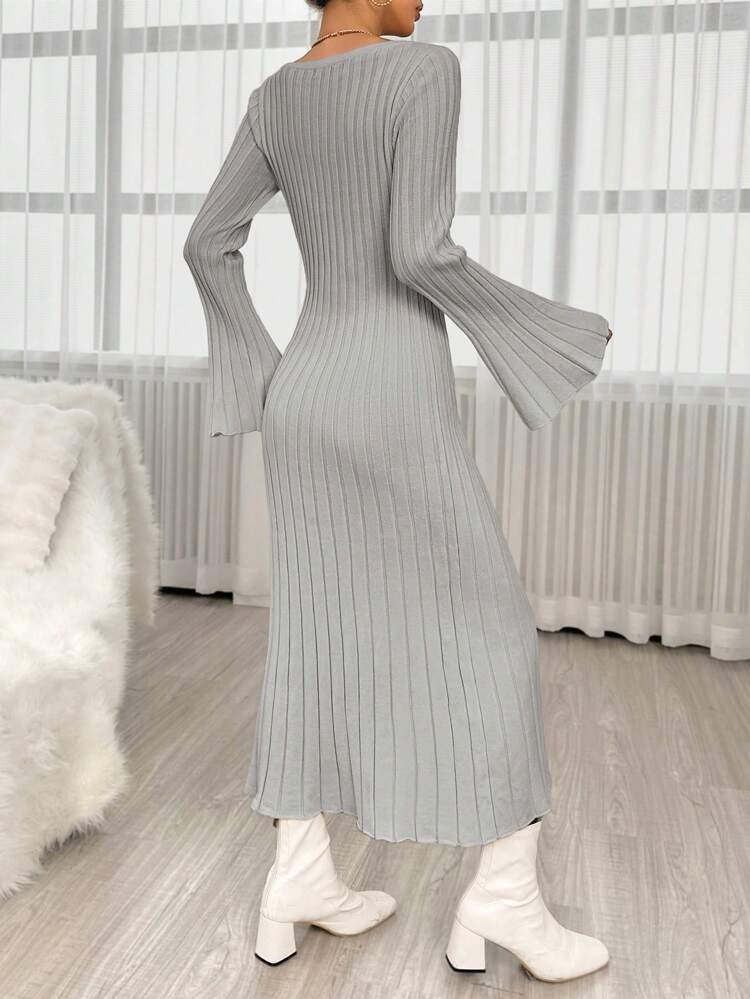 Women's V-neck Flared Sleeve Sweater Dress