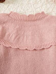 SHEIN Áo len cổ tròn thắt bím & dây thừng xoắn thêu cho bé gái - Hồng - Xem 6