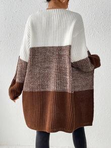 SHEIN Essnce 女士紋理彩塊休閒開衫毛衣 - 彩色 - 查看 2