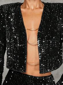 SHEIN BAE Đúng mốt Phụ nữ Long lanh Áo khoác - màu đen - Xem 3