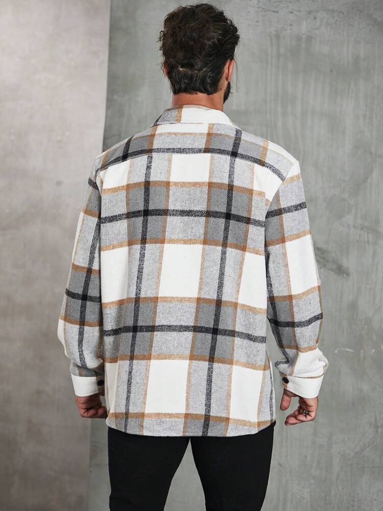 Men Plus Plaid Print Flap Pocket Shirt