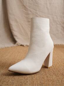2023年最新款時尚女靴,舒適牛仔pu材質,尖頭、厚跟,性感短靴 - 白色 - 查看 4