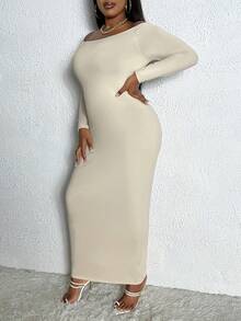 Slaydiva Hơn Off Shoulder Váy bodycon - Màu be - Xem 3