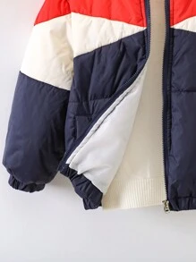 SHEIN Mädchen Lässiger Farbblock Stehkragen Reißverschluss Jacke Mit Dickerem Material