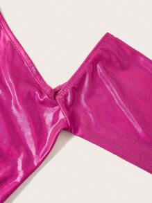 SHEIN ICON Halter Neck Hollow Out Crop Top - Hot Pink - View 5