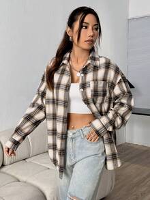 SHEIN Unity Loose Plaid Shirt - Black - View 5