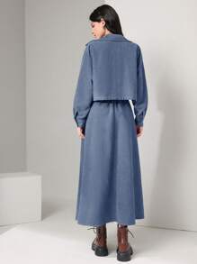 Seusyu Letter Patched Shirt And Skirt Two Pieces Set 2 Pieces Set - Blue - View 2