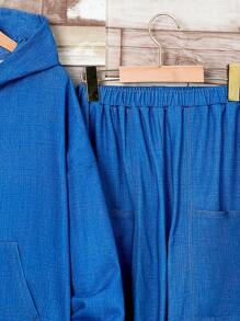 Chico preadolescente Conjunto pantalones con capucha de hombros caídos - Azul - Ver 3