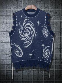 Manfinity Hypemode 男士復古漩渦圖案毛衣背心 - 寶藍色 - 查看 1