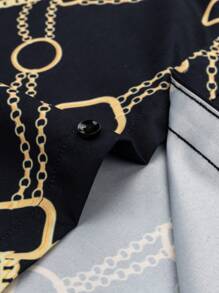 Camisa para hombre con estampado de cadena, holgada con botones de manga larga, gráfica y colorida, un regalo perfecto para el novio - Negro - Ver 5