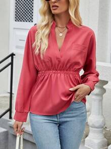 SHEIN LUNE Einfarbiges Damen-shirt Mit V-ausschnitt - Violett - Übersicht 4