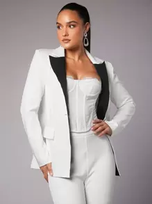 SHEIN BAE Panel Tương phản Cổ áo Áo vest - Đen và trắng - Xem 2