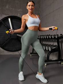 Easithlete Fitness Leggings With High Waisted, Seamless And Butt Lifting Striped Design - Green - View 5