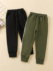 Young Boy 2 Packs Simple Style Comfortable Street Style Fleece Jogger Pants For Autumn And Winter - Multicolor - View 2