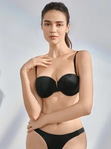 Ocili Women's Black Casual Knitted High Stretch Padded Push Up Bra With Backless Cup Detail - Black - View 8