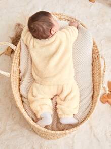 Baby Boy Cartoon Embroidery Raglan Sleeve Teddy Sweatshirt & Pants