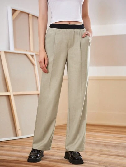 Anewsta 女款拼色直筒褲