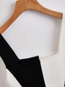 SHEIN Essnce Blusa De Punto De Mujer Con Rayas Y Bloques De Color En Relieve - Blanco y Negro - Ver 5