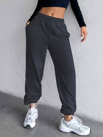 SHEIN Cottnline Jogginghose Mit Einfarbiger Farbe Und Kordelzug An Der Taille
