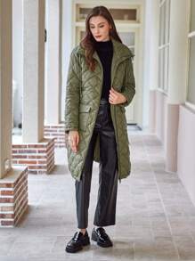 Anewsta Women'S Quilted Mid-Length Padded Coat - Army Green - View 7
