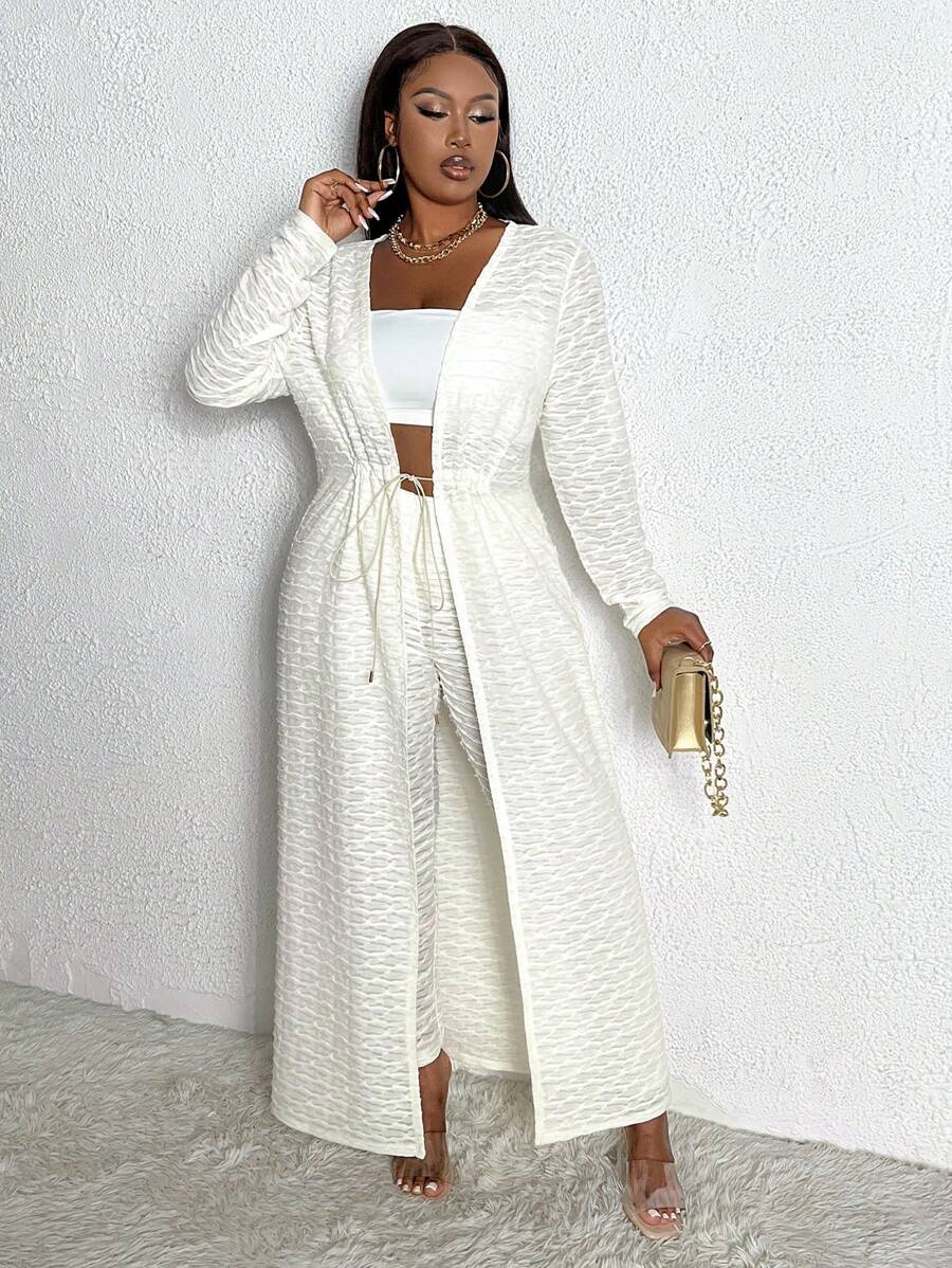 Slaydiva X-Plus Size Textured Fabric Twisted Top And Legging Set - Apricot - View 1