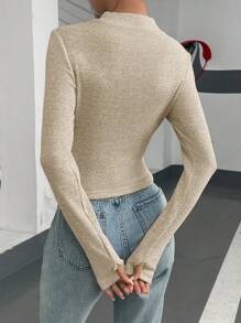 SHEIN Essnce Solid Color Elegant Long Sleeve T-shirt - Apricot - View 3