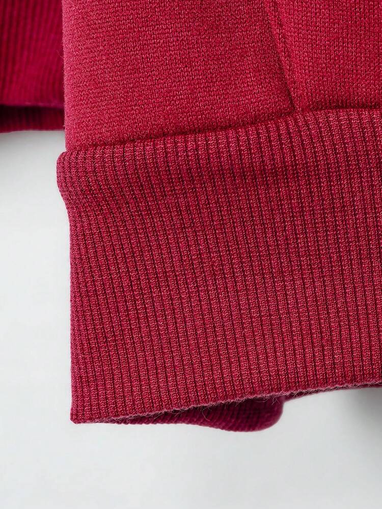 Manfinity Homme 寬鬆男款字母印花拉鍊連帽衫,附可調式抽繩 - 紅色 - 查看 6