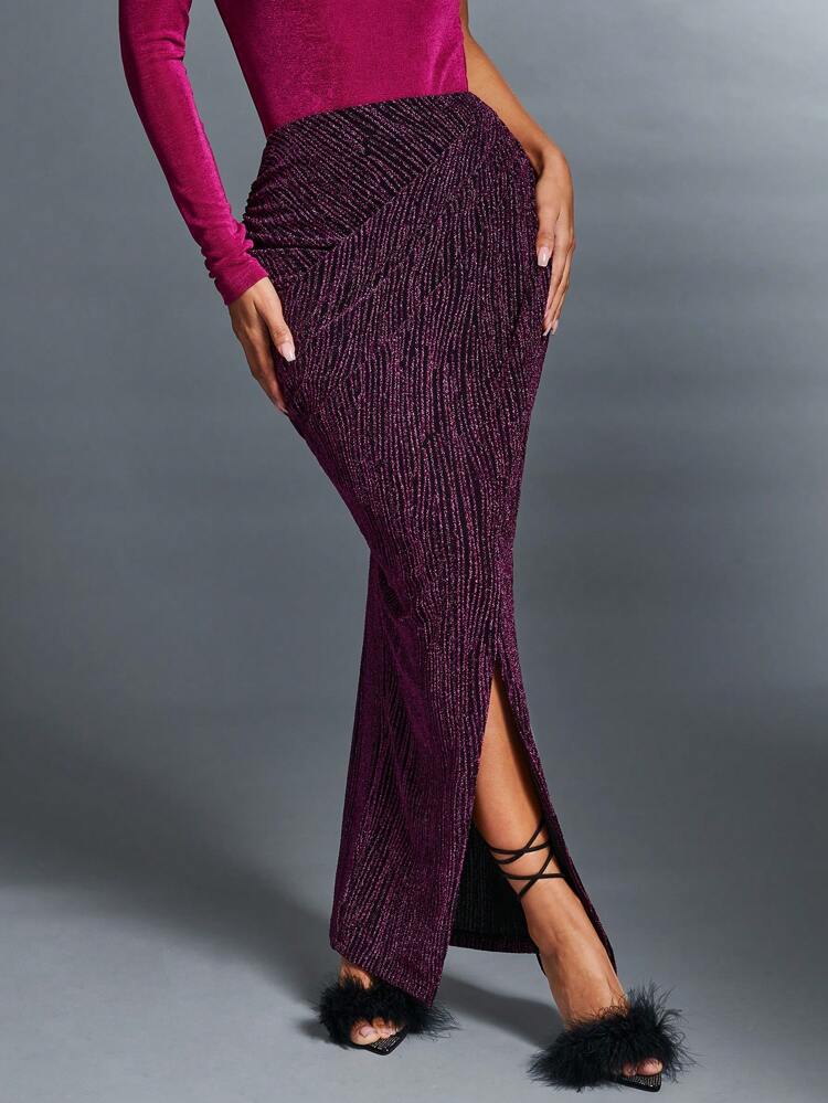 Ruched Skirt With Slit Hem