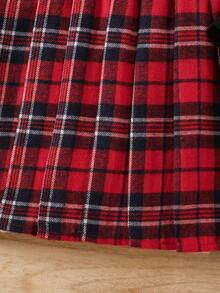 SHEIN 小/年輕女孩的白色毛衣和紅格裙套裝 - 紅色 - 查看 5