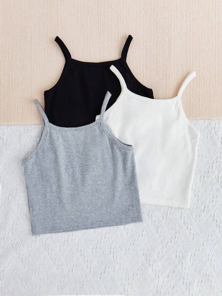 3pcs/set Tween Girls' Letter Printed Sleeveless Top