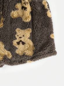 SHEIN Qutie Conjunto De Dos Piezas De Forro Polar Con Estampado De Oso - Café integral - Ver 7