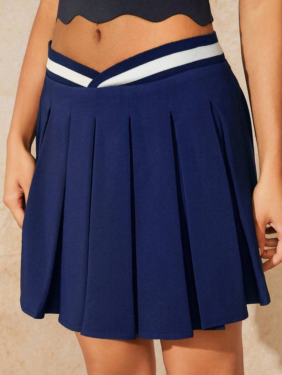 VARSITIE 運動網球基本打褶skirt - 藏蓝色 - 查看 1