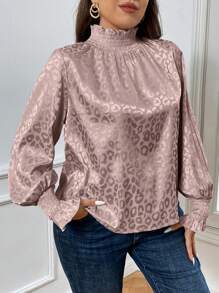 SHEIN Privé 大尺碼女式提花豹紋襯衫 - 藕粉色 - 查看 6