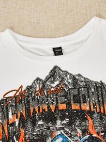 SHEIN EZwear Áo nữ Ô tô/xe hơi Lá thư Giải trí - trắng - Xem 3