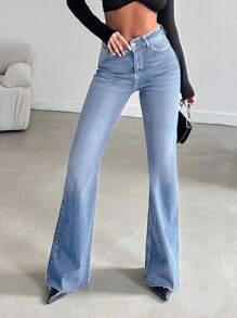 RueChic Women's Fashionable Flared Jeans For Any Occasion - Baby Blue - View 1