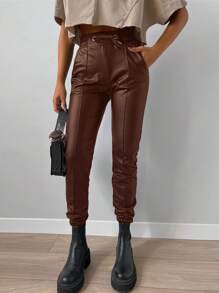 EURMUSE Pantalones de cintura con cordón de recubierto - Marrón - Ver 3