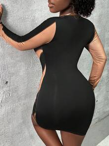 Slaydiva Color Block Bodycon Dress - Black - View 2