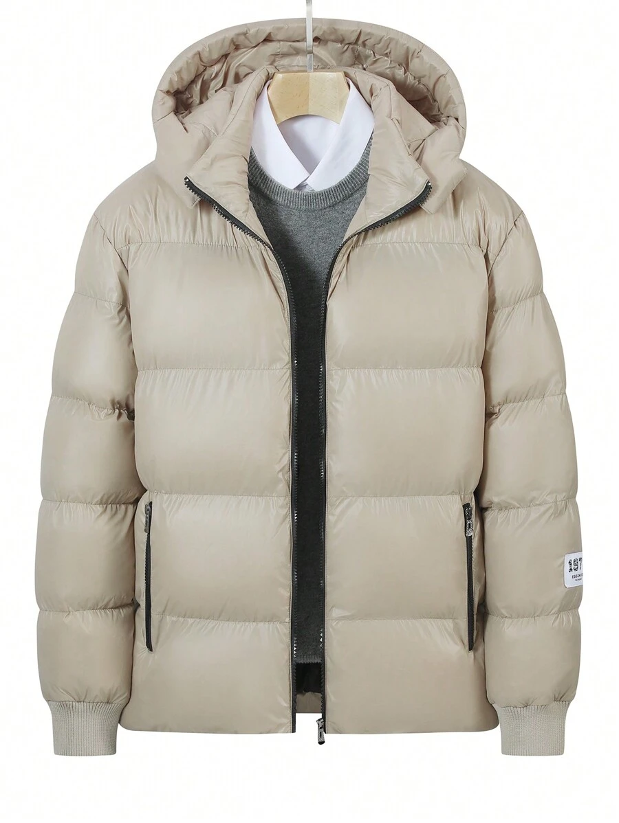 Manfinity Lỏng lẻo Nam áo có mũ Mùa Đông Áo khoác Với - Màu Khaki - Xem 1