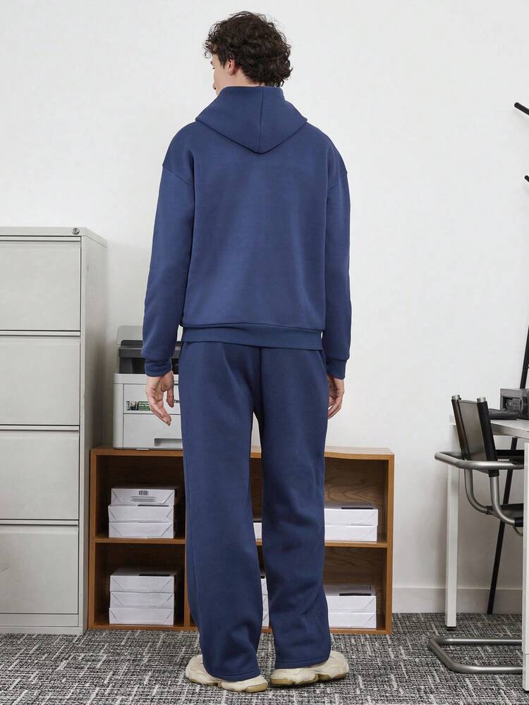 1set Men's Hooded Character Printed Sweatshirt And Pants Set, For Fall Winter